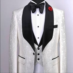 Ivory Paisley Vest with Bow Tie